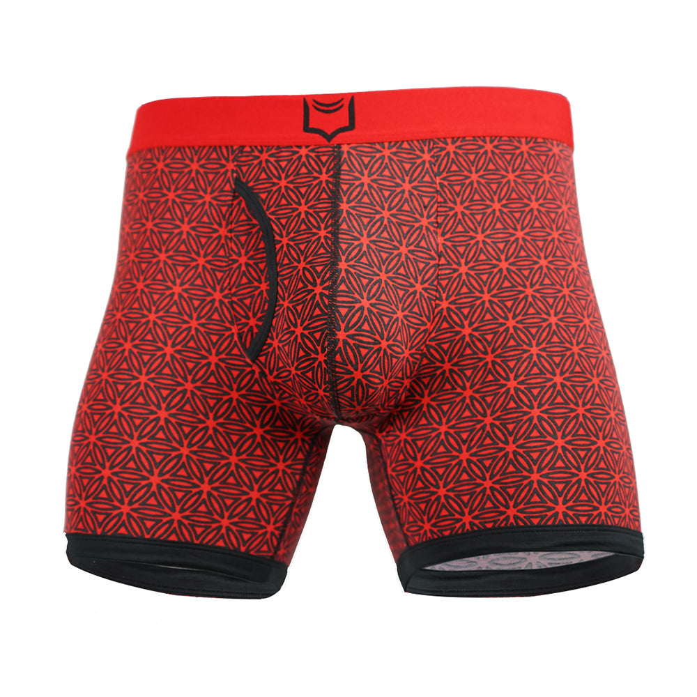 SHEATH 4.0 Dual Pouch Boxer Brief - Red & Black Flower of Life