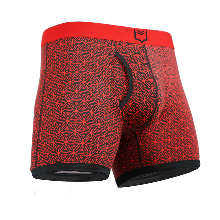 SHEATH 4.0 Dual Pouch Boxer Brief - Red & Black Flower of Life