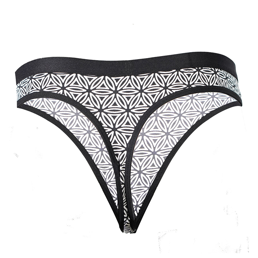 SHEATH Women's Thong - Black & White Flower of Life Print