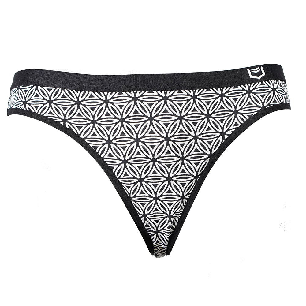 SHEATH Women's Thong - Black & White Flower of Life Print