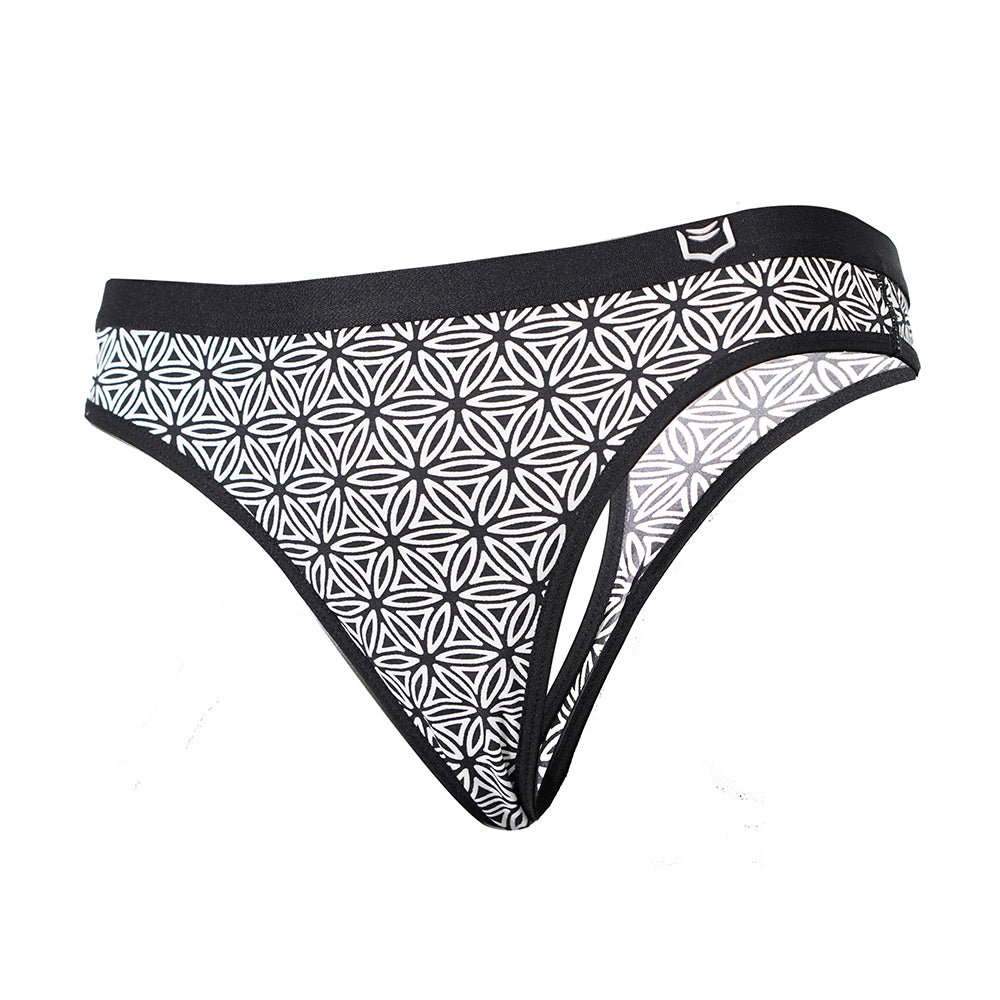 SHEATH Women's Thong - Black & White Flower of Life Print