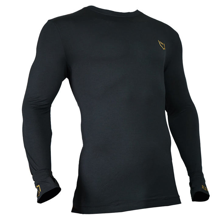 SHEATH Baselayer Top With Golden Heat Print Logo On Lapel and Cuffs - Black