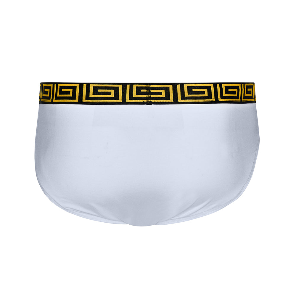 SHEATH Modal European Cut Dual Pouch Briefs - White & Gold