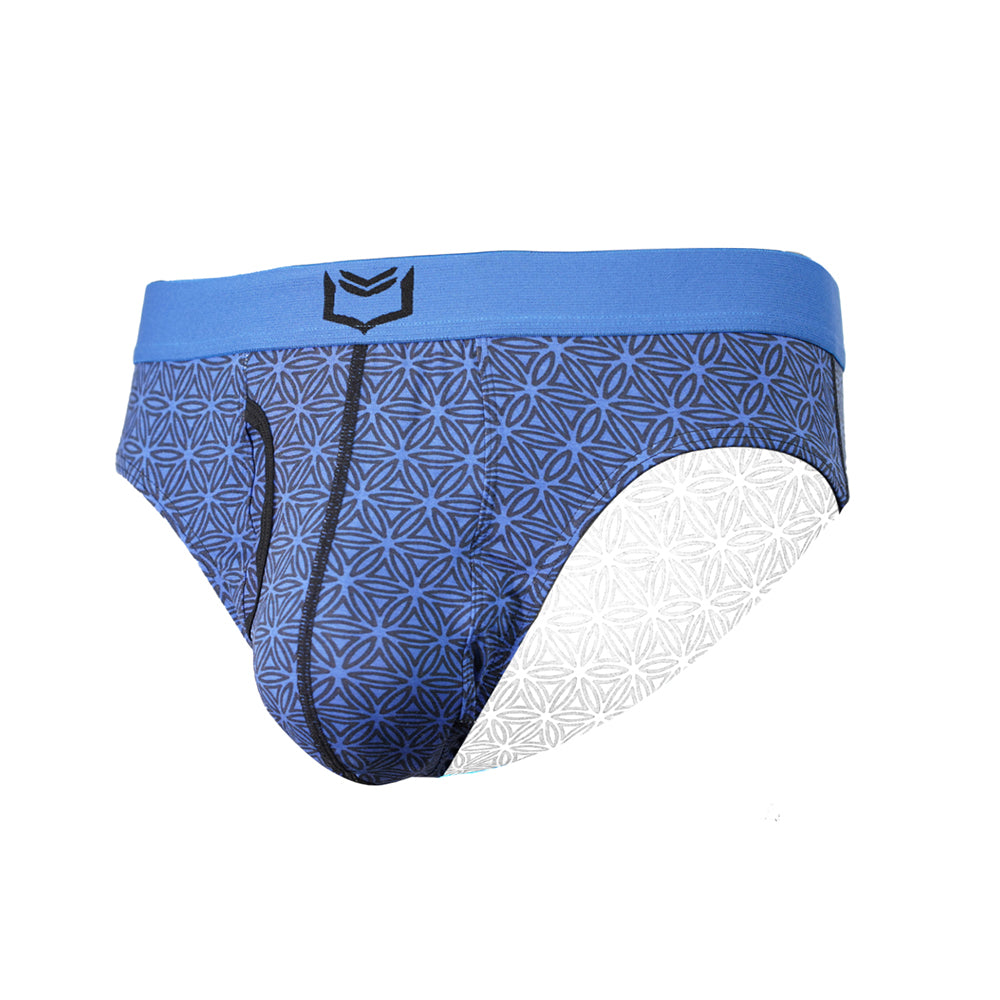 SHEATH MODAL DUAL POUCH EUROPEAN CUT BRIEF - BLUE FLOWER OF LIFE