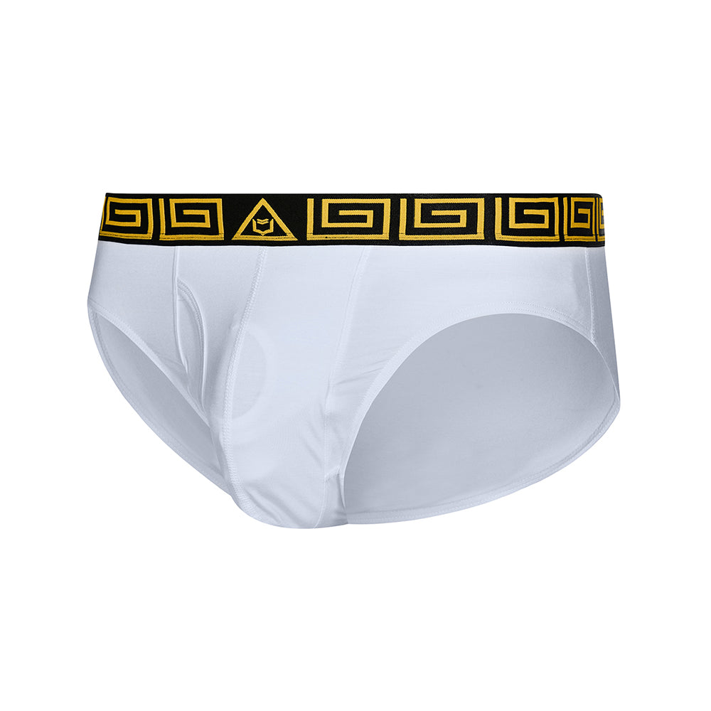 SHEATH Modal European Cut Dual Pouch Briefs - White & Gold