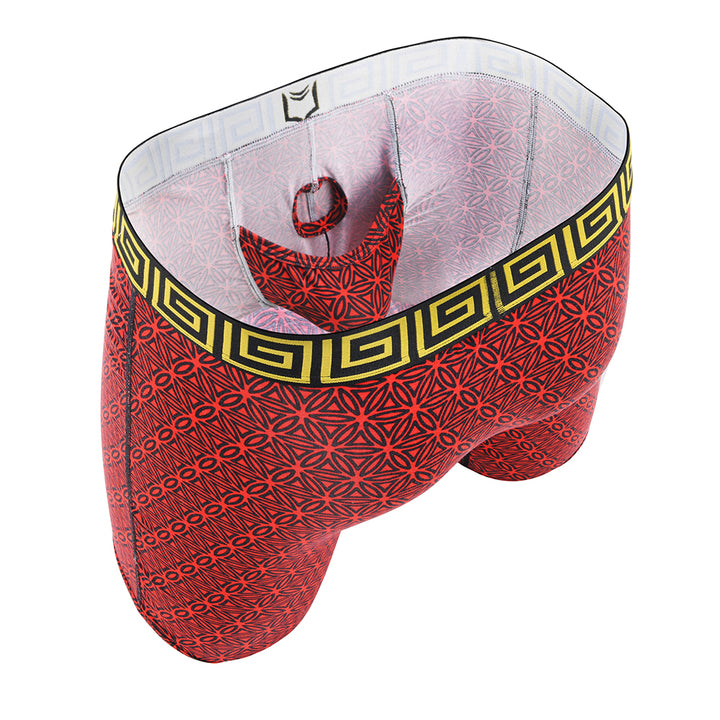 SHEATH V 8" Sports Performance Dual Pouch Boxer Brief - Red Flower of LIfe