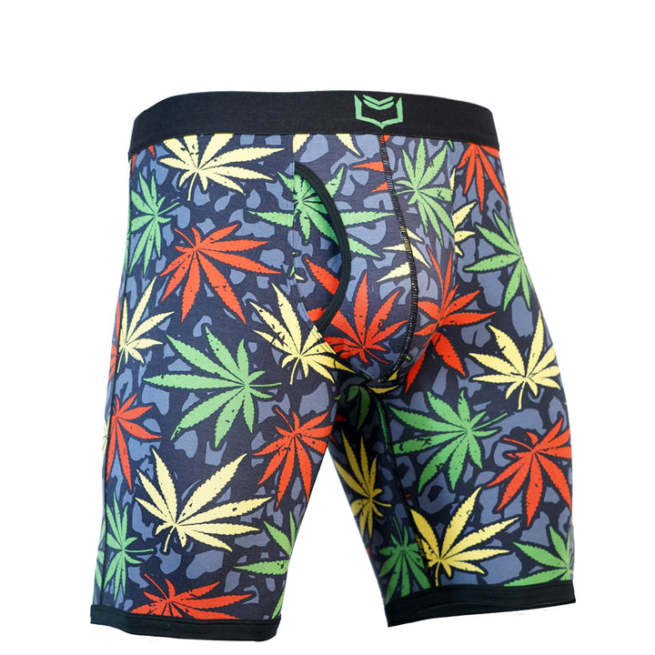 SHEATH V 8" Sports Performance Dual Pouch Boxer Brief - Sweet Leaf Pattern