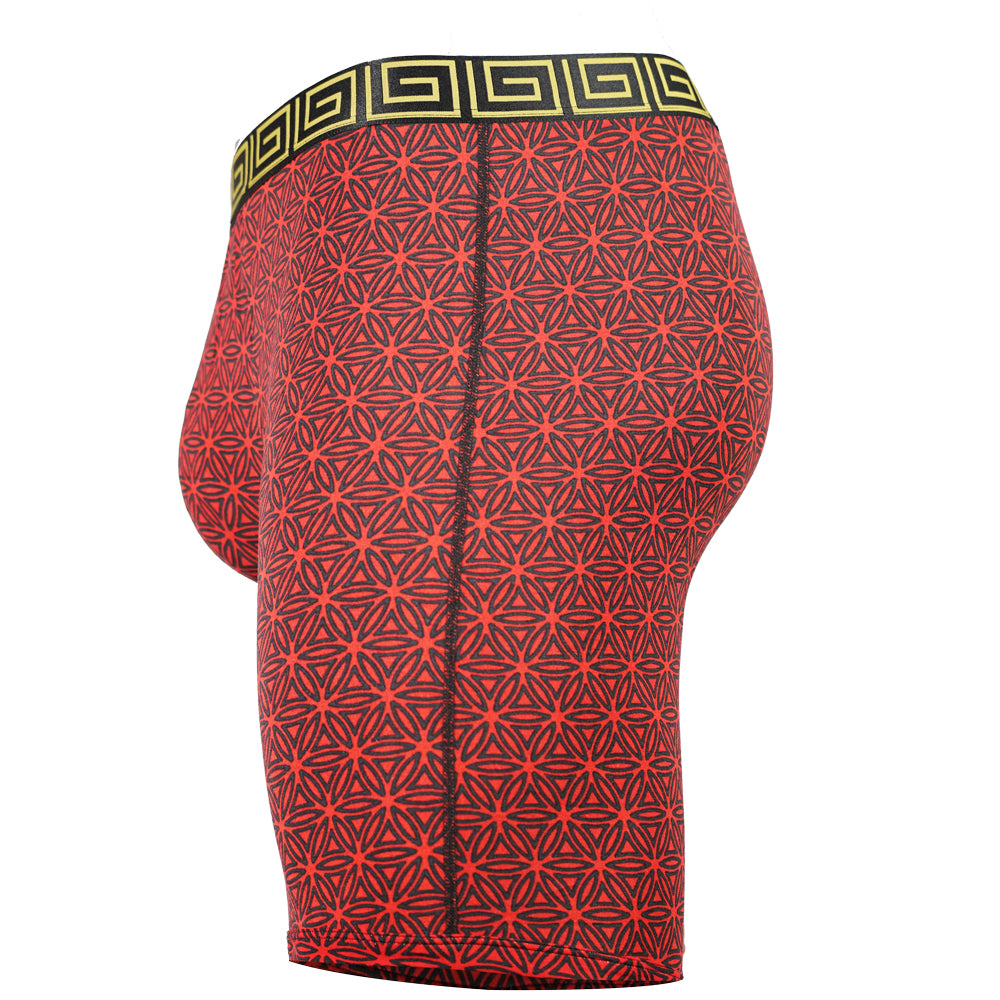 SHEATH V 8" Sports Performance Dual Pouch Boxer Brief - Red Flower of LIfe