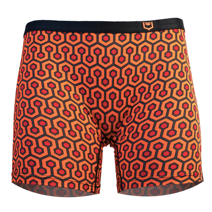 SHEATH Women's Long Leg Boxer Brief - Orange Hexagon