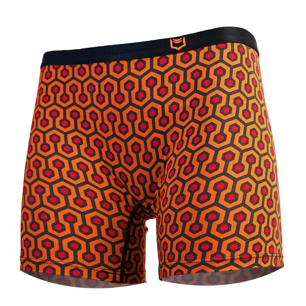 SHEATH Women's Long Leg Boxer Brief - Orange Hexagon