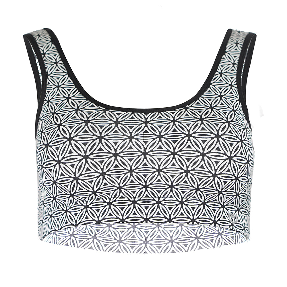 SHEATH Padded Comfort Bralette - Black & White Flower of Life Print