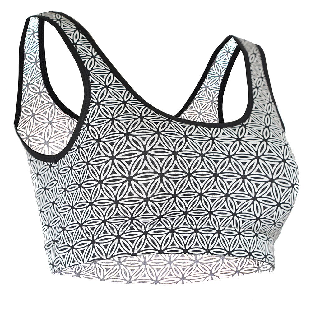 SHEATH Padded Comfort Bralette - Black & White Flower of Life Print